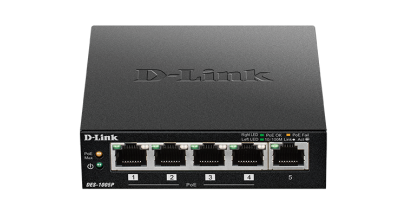 Коммутатор D-Link DES-1005P с 5 портами 10/100 Мбит/с (1 порт PoE)