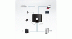 Переключатель ATEN KVM Switch US224-AT KVM-переключатель, USB, 2> 2 устройства/порта/port+клавитаура+мышь, 4 USB A Female/2 встроен. шнура A Male