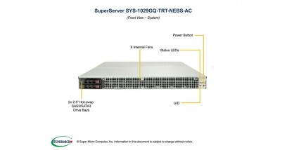 Серверная платформа Supermicro SYS-1029GQ-TRT 1U (Up to 4 NVIDIA GPU) 2xLGA3647 iC621, 12xDDR4, 4x2.5""HDD, 2x10GbE, IPMI, 2x2000W
