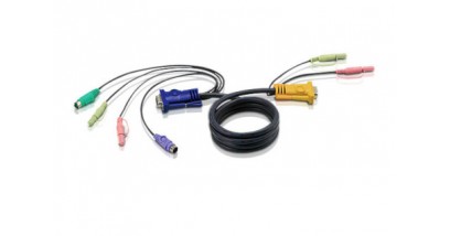 ATEN KVM Cable 2L-5302P Кабель для KVM: 2*PS/2(m)+DB15(m)+2*Audio (PC) -на- SPHD15(m)+2*Audio (KVM),1.8м