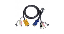 ATEN KVM Cable 2L-5302U Кабель для KVM: USB(Am)+DB15(m)+2*Audio (PC) -на- SPHD15(m)+2*Audio (KVM),1.8м