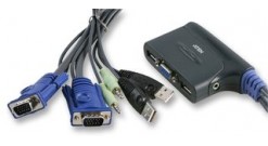 Переключатель KVM ATEN KVM Switch CS-62U 2-port, мини, USB+audio, встроенные кабели 1.8м