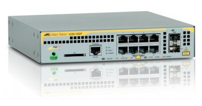 Коммутатор Allied Telesis L2+ managed switch, 8 x 10/100/1000Mbps POE+ ports, 2 x SFP uplink slots, 1 Fixed AC power supply