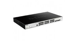 Коммутатор D-Link DGS-1210-28MP/ME/B1A, L2 Managed Switch with 24 10/100/1000Base-T ports and 4 1000Base-X SFP ports (24 PoE ports 802.3af/802.3at (30 W), PoE Budget 370 W).16K Mac address, 802.3x Flow Control