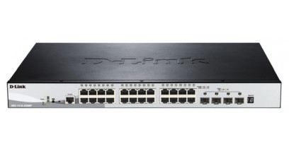Коммутатор D-Link DGS-1510-28P, Gigabit Stackable SmartPro Switch with 24 10/100/1000Base-T PoE ports, 2 Gigabit SFP, 2 10G SFP+ ports