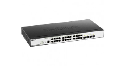 Коммутатор D-Link DGS-3000-28LP/B1A L2 Managed Switch with 24 10/100/1000Base-T ports and 4 1000Base-X SFP ports (24 PoE ports 802.3af/802.3at (30 W), PoE Budget 193W).16K Mac address, 802.3x Flow Control, 4K