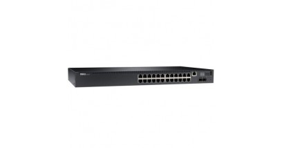 Коммутатор DELL Networking N2024, 24x1GbE, 2x10GbE SFP+ fixed ports, Stackable, no Stacking Cable, air flow from ports to PSU, PDU, 3YPSNBD (210-ABNV)