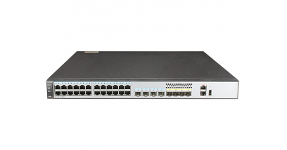 Коммутатор Huawei S5720-28P-SI-AC 24xGE RJ45 /4xGE Combo/, 4xGE SFP; F/S: 42Ms/336Gbs; MAC: 16k; L3, Full; Static Route; OSPF/BGP/IS-IS; RSTP/MSTP/ERPS, OAM, RRPP/SEP/Smart Link; sFlow, QoS, ACL; IPv6; iStack, SVF; PSU: AC