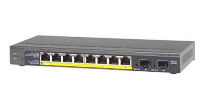 Коммутатор NETGEAR GS110TP-100EUS Managed Smart-switch 8GE+2SFP ports (8GE PoE ports) w ext. p/s, PoE budget up to 46W, Green features