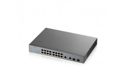 Коммутатор Zyxel GS1350-18HP PoE+ для IP-видеокамер 16xGE PoE+, 2xCombo (SFP/RJ-45), бюджет PoE 250 Вт, дальность передачи питания до 250 м, автоперезагрузка PoE-портов, повышенная защита от перен