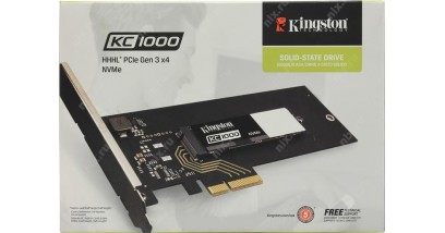 Накопитель SSD Kingston M.2 2280 240GB KC1000 Client SSD SKC1000H/240G PCIe Gen3x4 with NVMe, 2700/900, IOPS 225/190K, MTBF 2M, MLC, 300TBW, HHHL Adapter, Retail