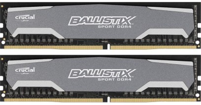 Модуль памяти Crucial 16GB Kit (8GBx2) DDR4 2400 MT/s (PC4-19200) CL16 DR x8 Unbuffered DIMM 288pin Ballistix Sport DDR4, Integrated heat spreader and black PCB