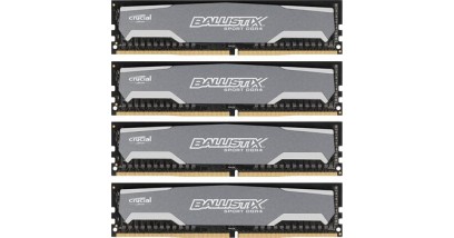 Модуль памяти Crucial 16GB Kit (4GBx4) DDR4 2400 MT/s (PC4-19200) CL16 SR x8 Unbuffered DIMM 288pin Ballistix Sport DDR4, Integrated heat spreader and black PCB, EAN: 649528769800