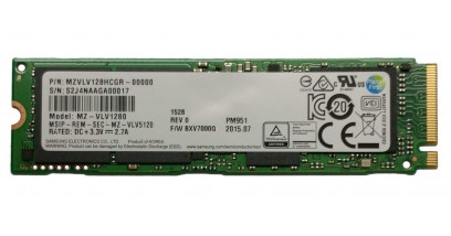 Накопитель SSD Samsung 128GB PM951 M.2 2280 Client SSD MZVLV128HCGR-00000 PCIe Gen3x4 with NVMe, 600/150, IOPS 140/37K, MTBF 1.5M, TLC, NVMe, Bulk