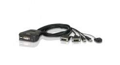 Переключатель KVM ATEN CS22D-AT, 1 user USB+DVI-D => 2 cpu USB+DVI-D, со встр.шнурами USB 2x1.2м.