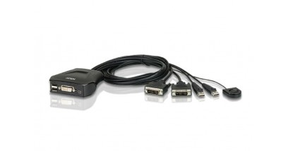 Переключатель KVM ATEN CS22D-AT, 1 user USB+DVI-D => 2 cpu USB+DVI-D, со встр.шнурами USB 2x1.2м.