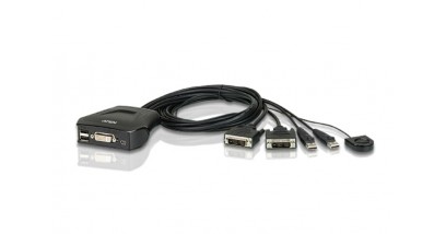 Переключатель KVM ATEN CS22D-AT, 1 user USB+DVI-D => 2 cpu USB+DVI-D, со встр.шнурами USB 2x1.2м.