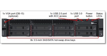Сервер Lenovo SR530 Xeon Bronze 3104 (6C 1.7GHz 8.25MB Cache/85W) 16GB(1x16GB, 1Rx4 RDIMM), O/B, 530-8i, 1x750W, XCC Advanced, Tooless Rails, Front VGA