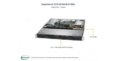 Серверная плафторма Supermicro SYS-5019S-M-G1585L 1U Xeon E3-1585L v5, 4x 3.5"" Hot-swap SATA3, Up to 64GB ECC Unbuffered SO-DIMM DDR4,2x1GbE ,IPMI 2.0, 350W