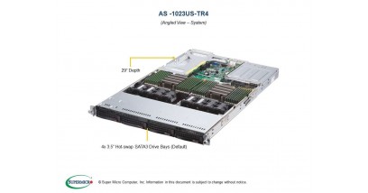 Серверная платформа Supermicro AS-1023US-TR4 1U Socket SP3 Dual AMD EPYC 4 hot-swap 3.5"" SATA3, Quad Gigabit Intel i350AM 2x1000W (Complete Only)