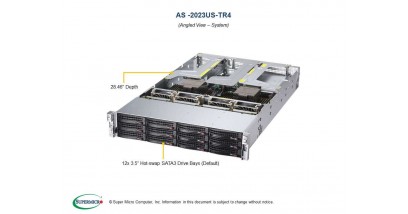 Серверная платформа Supermicro AS-2023US-TR4 2U 2xSocket SP3 AMD EPYC 12 hot-swap 3.5"" SAS/SATA, Quad Gigabit intel i350AM4 2X1600W (Complete Only)