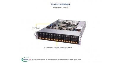 Серверная платформа Supermicro AS-2113S-WN24RT 2U 1xSocket SP3 AMD EPYC, 16xDDR4 2666MHz RDIMM , 24x2.5"" U.2 NVMe Drive, 2x10GBase-T LAN 2x1200W (Complete Only)