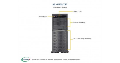 Серверная платформа Supermicro AS-4023S-TRT 4U 2xSocket SP3 AMD EPYC, 8x hot-swap 3.5'' SATA3 drive bays, 2x 10GBase-T LAN, 2x1280W