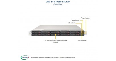Серверная платформа Supermicro SYS-1028U-E1CR4+ 1U 2xLGA2011 iC612, 24xDDR4, 10x2.5""HDD, 4xGbE. 2x750W (Complete Only)