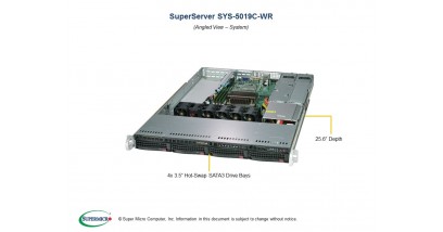 Серверная платформа Supermicro SYS-5019C-WR 1U LGA1151 iC246, 4xDDR4 ECC, 4x3.5"" bays, 2x1GbE, IPMI 2x500W