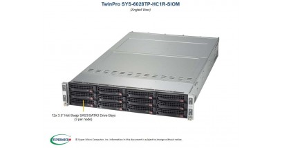 Серверная платформа Supermicro SYS-6028TP-HC1R-SIOM 2U (4 Nodes) 2xLGA2011 Up to 2TB LRDIMM, 3 Hot-swap 3.5"" SAS/SATA HDD, Broadcom 3108 SAS3 RAID 0,1,5,10, SATA DOM 2x2000W