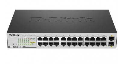 Коммутатор D-Link DGS-1100-26/MP, с 24 портами 10/100/1000Base-T и 2 комбо-портами 1000Base-T/SFP (24 порта с поддержкой PoE 802.3af/802.3at (30 Вт)