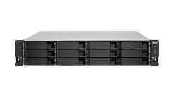 Система хранения Qnap TS-1273U-RP-16G Сетевой RAID-накопитель, 12 отсеков для HDD, 2 порта 10 GbE SFP+, 2 слота M.2 SSD, стоечное исполнение, 2 блока
