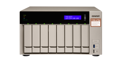 Система хранения Qnap TVS-873e-8G NAS, 8-tray w/o HDD, 2xM.2 SSD Slot, 2xHDMI-port. Quad-сore AMD quad-core 2.1 GHz up to 3.4 GHz , 8GB DDR4 (2 x 4GB) up to 64GB (4 x 16GB), 4x Gigabit LAN