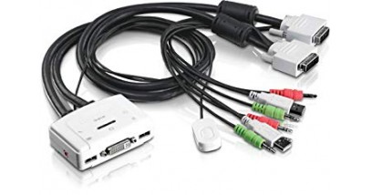 TRENDnet <TK-214i>2-port DVI USB KVM Switch with Audio(клавиатураUSB+мышьUSB+DVI+Audio+Mic,пров.ПДУ,кабели несъем)